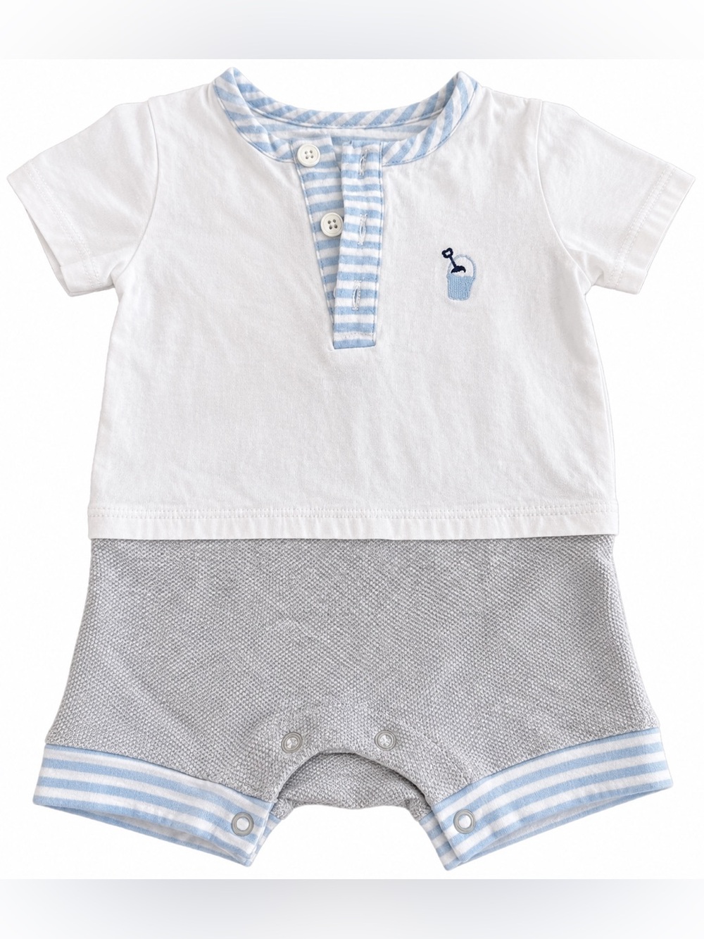 Baby Boy White & Light Blue Two-Tone One-Piece Romper